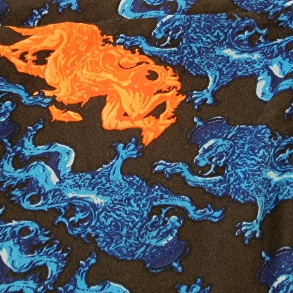 LuLaRoe Tall & Curvy TC Legging Blue Black Orange Mystical Mythical Dragon Lion - Picture 12 of 13